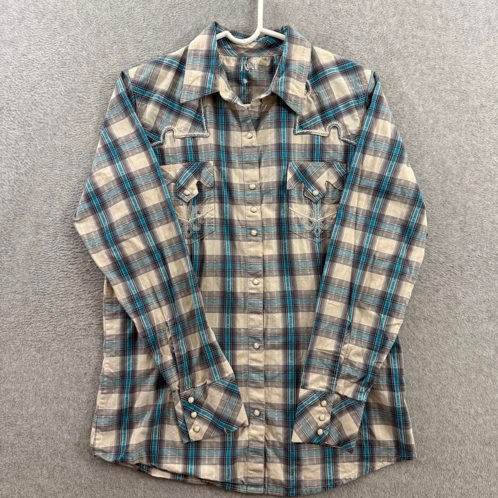 Rock 47 by Wrangler Men's Large Western Pearl Snap Plaid Embroidered Shirt